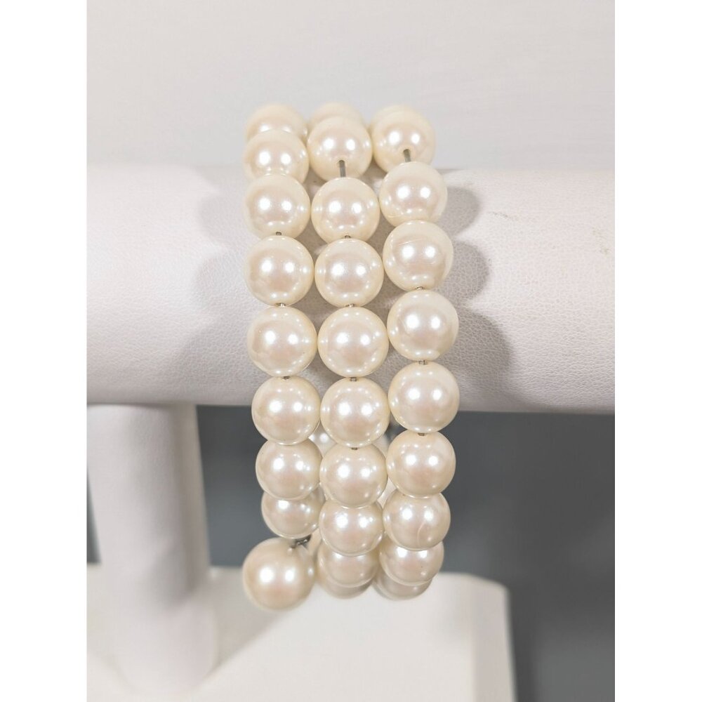 Elegant Faux Pearl Bead Coil Wrap Bracelet 8"‎ Bridal Cream